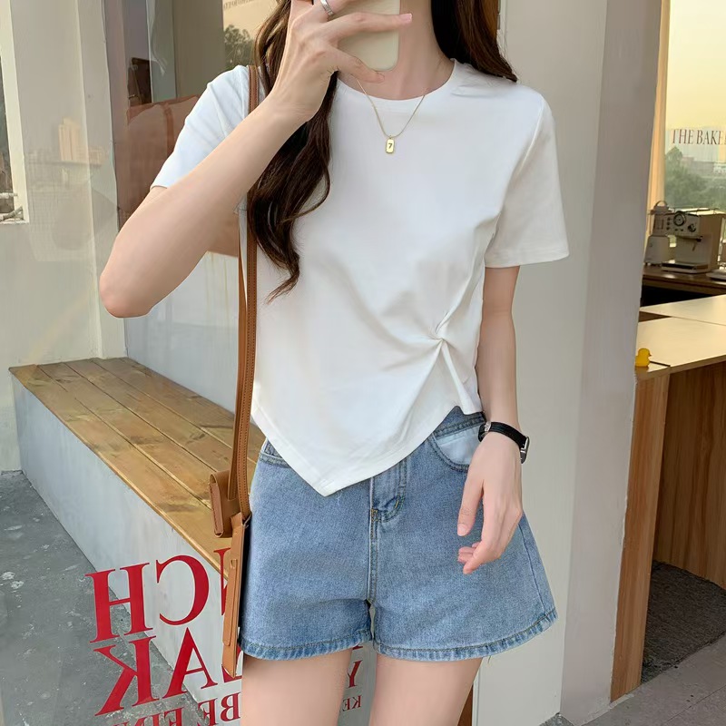 Casual Cotton T-shirt and Denim Shorts for Women