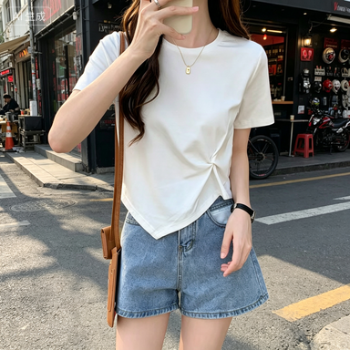 Casual Cotton T-shirt and Denim Shorts for Women image 2
