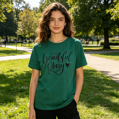 Dark green round-neck short-sleeved T-shirt image 2